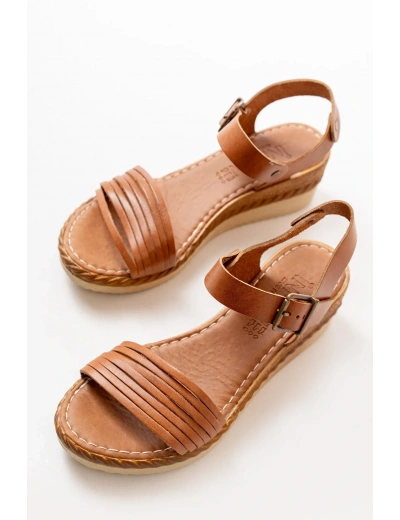 731-07 Taba Ortopedik Hakiki Deri Dolgu Kadın Sandalet