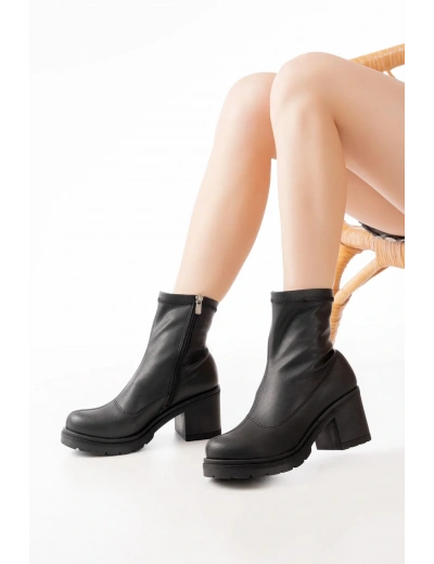 767-3012 Streç Siyah Fermuarlı Günlük Kadın Bot