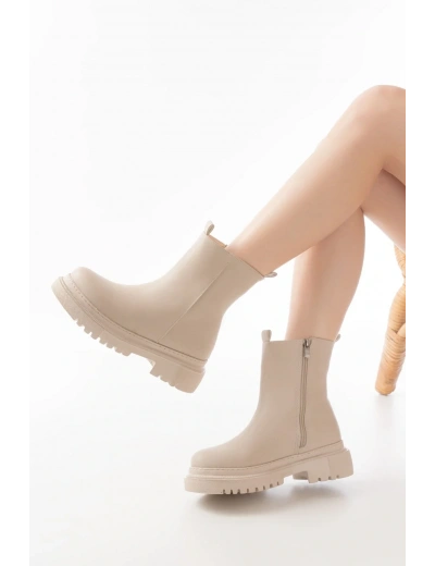 812-2012 Bej Luna Fermuarlı Günlük Kadın Bot