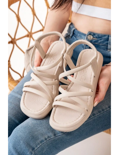 841-841 Bej Lastikli Kadın Günlük Sandalet