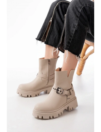 868-2015 Bej Fermuarlı Günlük Kadın Bot