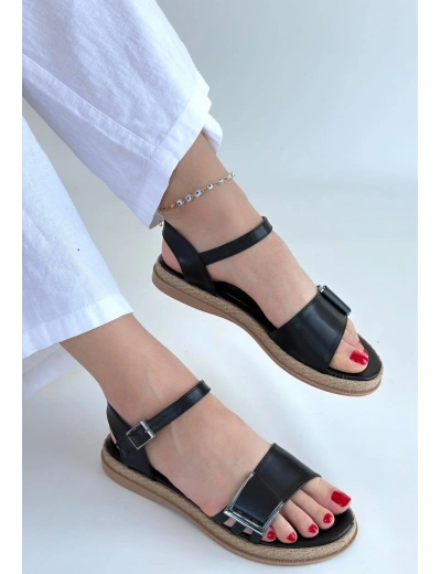Andana Siyah Cilt Sandalet