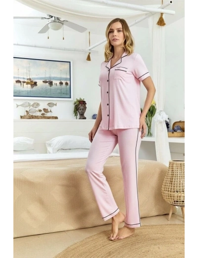 Aqua 25526-K Kadın Kısa Kol Önü Düğmeli Pijama Takım
