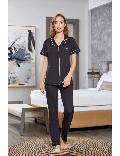 Aqua 25526-K Kadın Kısa Kol Önü Düğmeli Pijama Takım