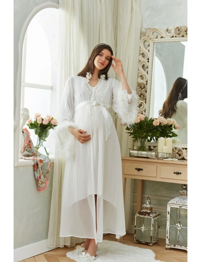 Aqua 26355 Otrişli Şifon Pullu Brodeli Sabahlık