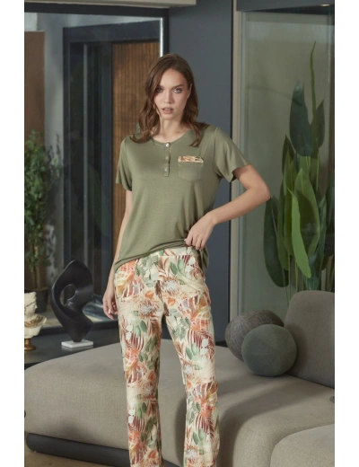 Aqua 26593 Kadın Desenli Kısa Kol Pijama Takımı