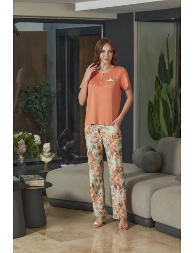 Aqua 26593 Kadın Desenli Kısa Kol Pijama Takımı