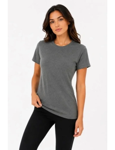 Basic Tişört Bisiklet Yaka Kısa Kol Günlük Yazlık Slim Fit T-Shirt - Antrasit