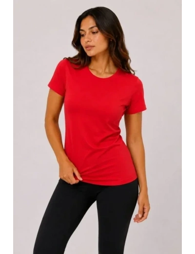 Basic Tişört Bisiklet Yaka Kısa Kol Günlük Yazlık Slim Fit T-Shirt - Kırmızı