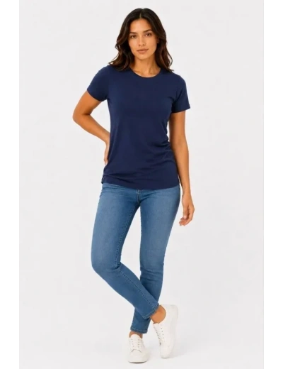Basic Tişört Bisiklet Yaka Kısa Kol Günlük Yazlık Slim Fit T-Shirt - Lacivert