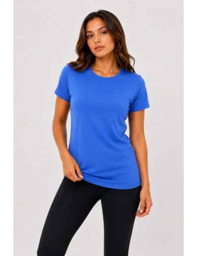 Basic Tişört Bisiklet Yaka Kısa Kol Günlük Yazlık Slim Fit T-Shirt - Mavi