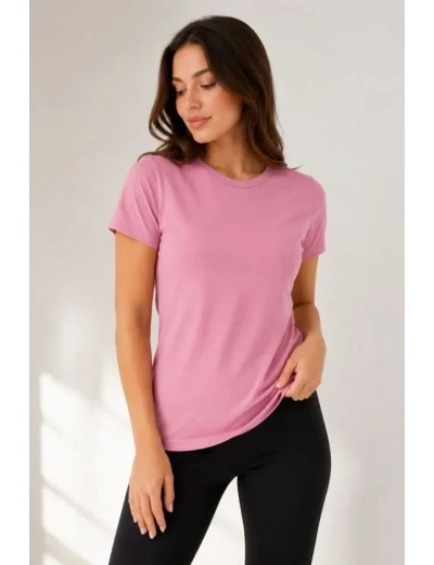 Basic Tişört Bisiklet Yaka Kısa Kol Günlük Yazlık Slim Fit T-Shirt - Pembe