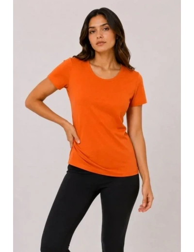 Basic Tişört Bisiklet Yaka Kısa Kol Günlük Yazlık Slim Fit T-Shirt - Turuncu