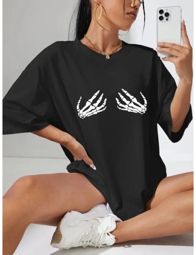 Baskılı Kadın T-shirt - Siyah