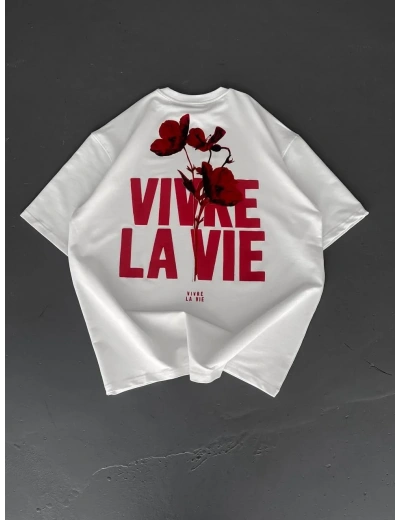 Erkek Baskılı Oversize Bisiklet Yaka T-shirt - Beyaz