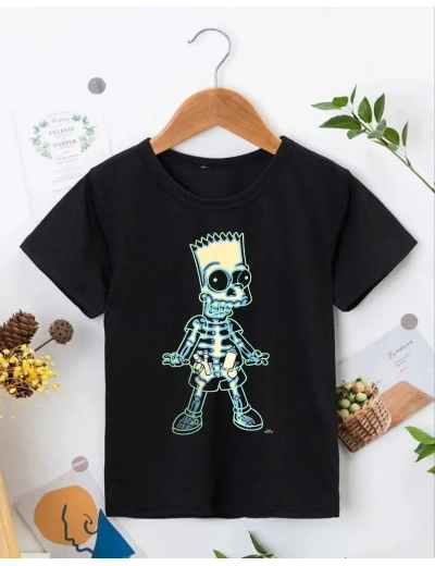 Bisiklet Yaka Kısa Kol Çocuk Baskılı T-Shirt - Siyah