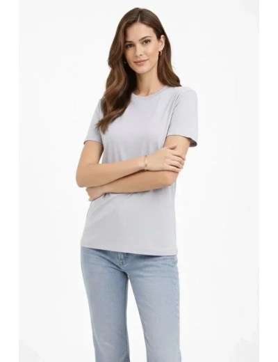 Bisiklet Yaka Tişört  Regular Kalıp Basic Pamuklu  Günlük Kullanım  T-shirt - Gri