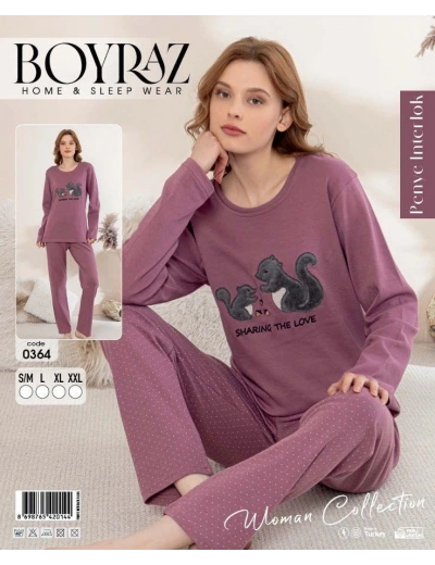 Boyraz 0364 Kadın Penye Uzun Kol Pijama Takımı