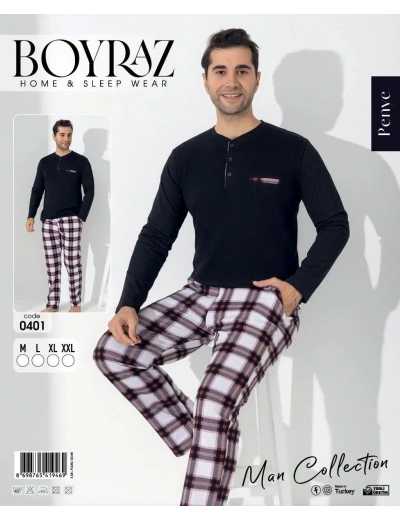 Boyraz 0401 Erkek Uzun Kol Pijama Takımı