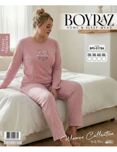 Boyraz BPS-01786 Kadın Battal  Uzun Kollu Pijama Takımı