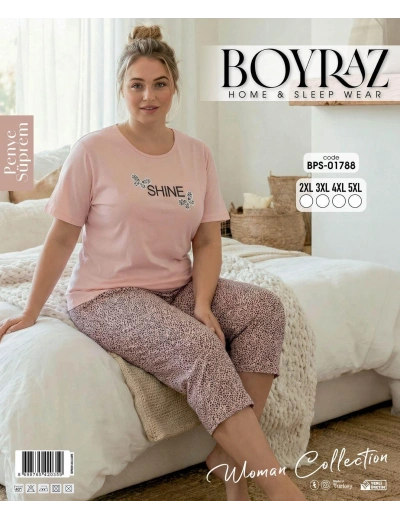 Boyraz BPS-01788  Kadın Battal Kısa Kol Kapri Takım