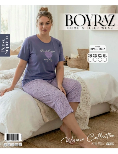 Boyraz BPS-01807  Kadın Battal Kısa Kol Kapri Takım