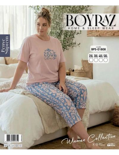 Boyraz BPS-01808  Kadın Battal Kısa Kol Kapri Takım
