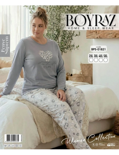 Boyraz BPS-01821 Kadın Battal  Uzun Kollu Pijama Takımı
