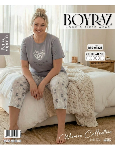Boyraz BPS-01825  Kadın Battal Kısa Kol Kapri Takım