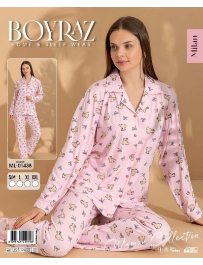 Boyraz ML-01438 Kadın Uzun Kol Boydan Düğmeli Pijama Takımı