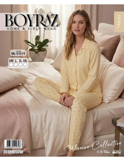Boyraz ML-01519 Kadın Uzun Kol Boydan Düğmeli Pijama Takımı