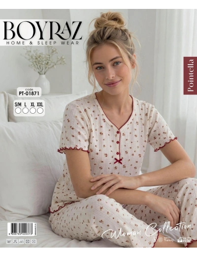 Boyraz PT-01871 Kadın Pointella Kısa Kol Pijama Takımı