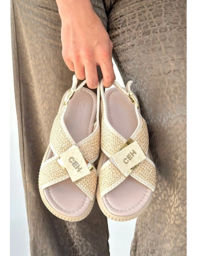 Cate Bej Hasır Cilt Sandalet