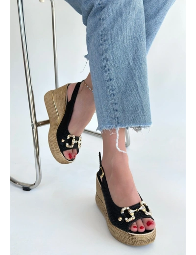 Caver Siyah Cilt Dolgu Topuk Sandalet