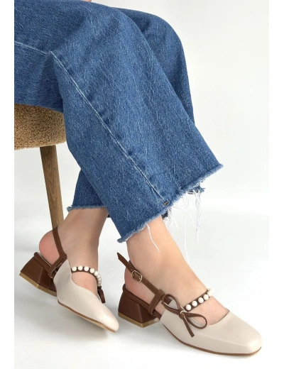 Ceyda Bej Cilt Taba Detaylı Topuklu Ayakkabı