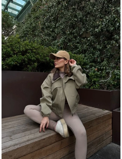 Çift Yakalı Ceket Mont - Yeşil