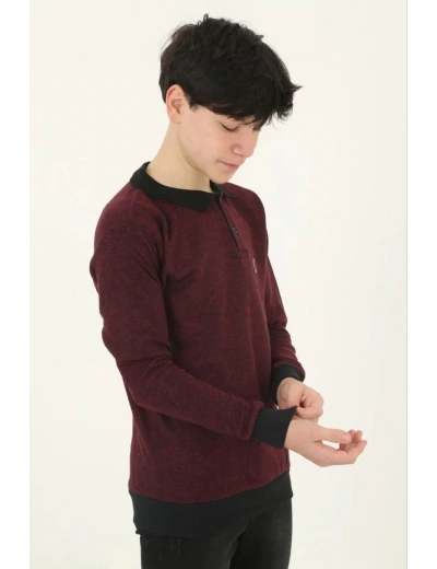 Çocuk Selanik Yaka Nakışlı Kazak - Kırmızı