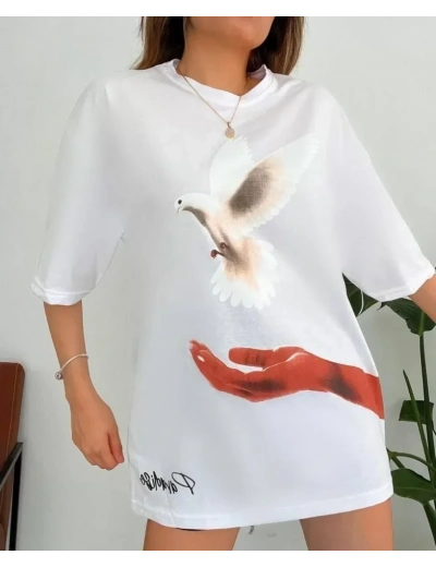 Dijital Baskılı T-Shirt - Beyaz