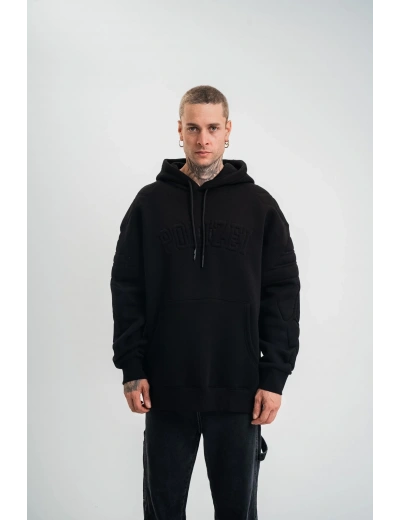 Double Oversize Kapşonlu Nakışlı SweatShirt - Siyah