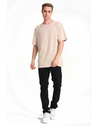 Erkek 24/1 Düz A Kalite Oversize T-shirt - Bej