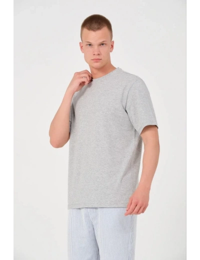 Erkek 24/1 Düz A Kalite Oversize T-shirt - Gri