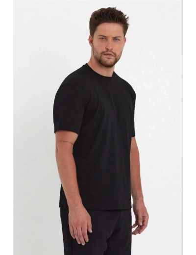 Erkek 24/1 Düz A Kalite Oversize T-shirt - Siyah