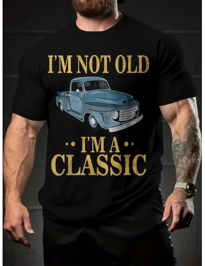 Erkek Tişört Araba Baskılı Kısa kol t-shirt - Siyah