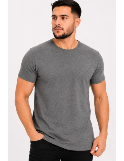 Erkek Basic Tişört Bisiklet Yaka Kısa Kol Günlük Yazlık Slim fit T-Shirt - Antrasit