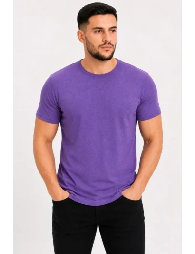 Erkek Basic Tişört Bisiklet Yaka Kısa Kol Günlük Yazlık Slim Fit T-Shirt - Mor