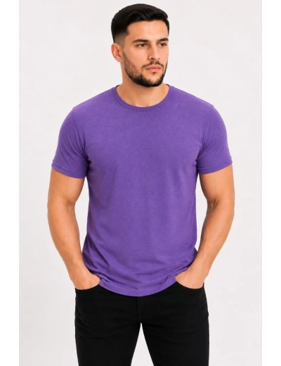 Erkek Basic Tişört Bisiklet Yaka Kısa Kol Günlük Yazlık Slim fit T-Shirt - Mor