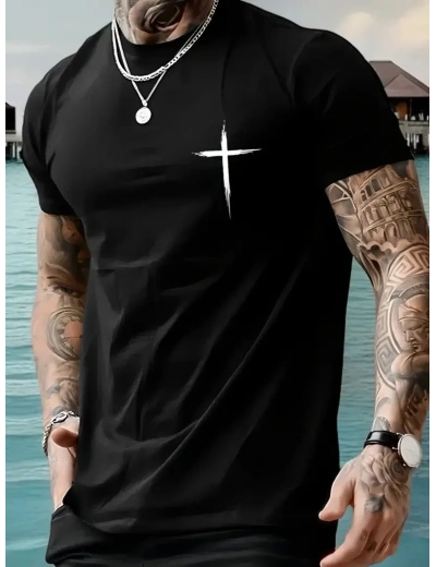 Erkek Kısa Kol Yazlık Tişört Bisiklet Yaka Baskılı Oversize T-Shirt - Siyah