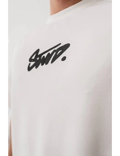 Erkek Tişört Yazlık Baskılı Oversize Kısa kol T-Shirt - Beyaz