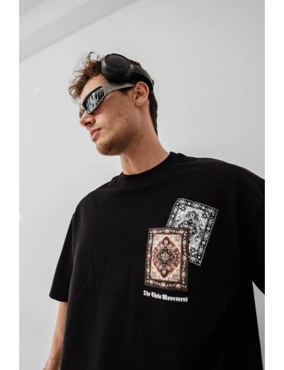 Erkek Yazlık Bisiklet Yaka Baskılı Regular Fit Tişört Kısa Kol T-Shirt - Siyah