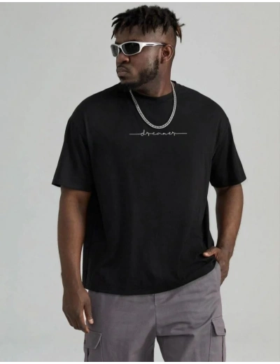 Erkek Baskılı T-Shirt Kısa Kol Bisiklet Yaka Regular Fit Rahat Kalıp Tişört - Siyah